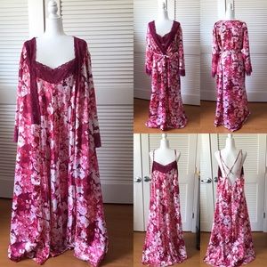 Pink Satin Long Nightgown & Robe Set By Amoureuse